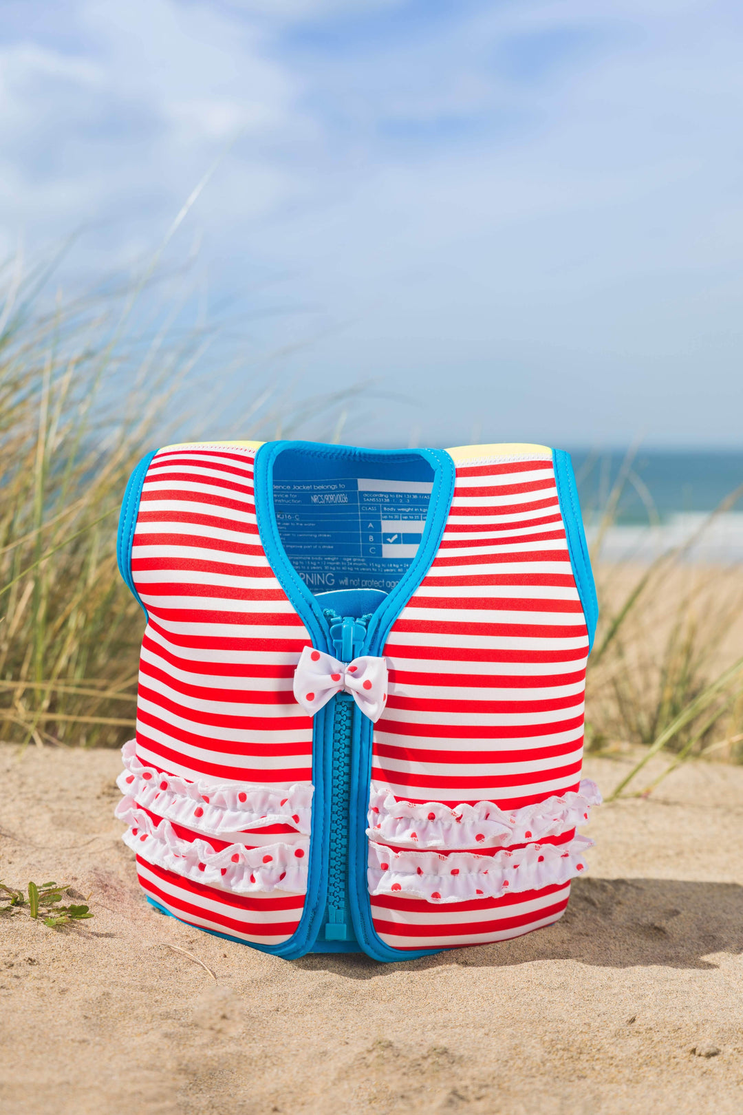 Konfidence Swim Jacket - Martha's Red Stripe & Frills - KeepEmQuiet