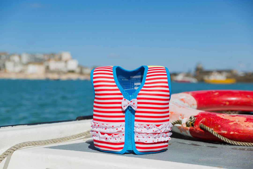 Konfidence Swim Jacket - Martha's Red Stripe & Frills - KeepEmQuiet